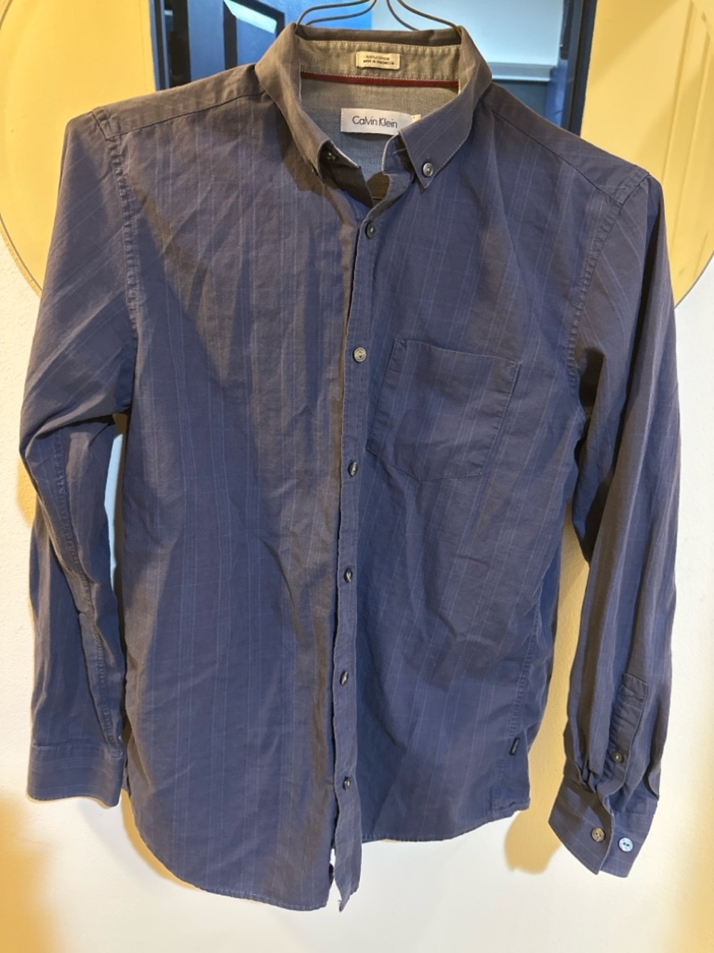 Calvin Klein Men’s Button Down Shirt Blue Pinstripe Cotton Size Small